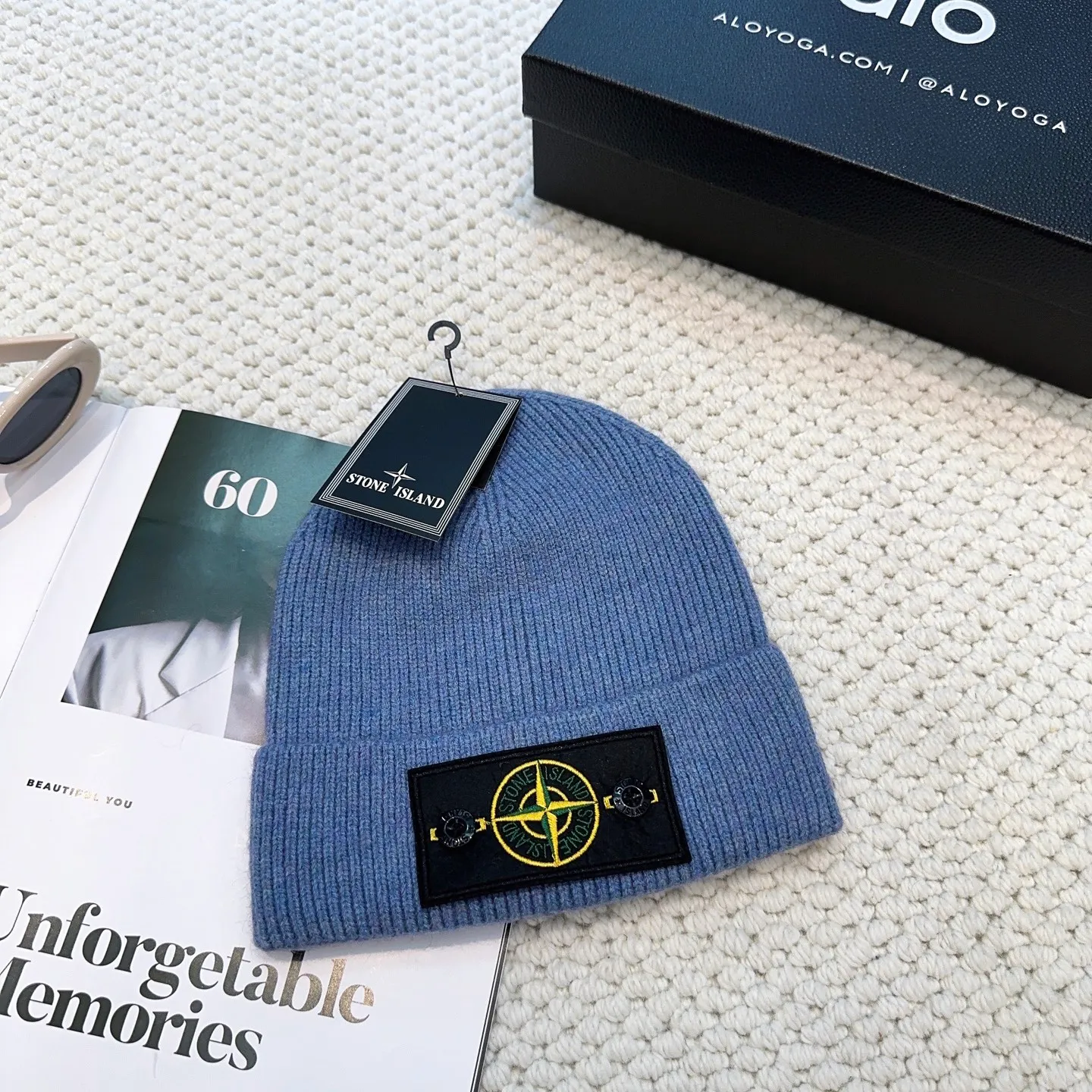 P60 Trendy brand Stone Island STONE classic popular cashmere wool knitted hat New autumn and winter cashmere woolen hat, men and women cold hat, Little Red Riding Hood popular style